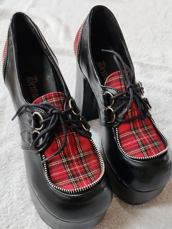 Demonia Shoes - Demonia Women's Charade Black With Red Plaid Platform Shoes Size 9 Preowned